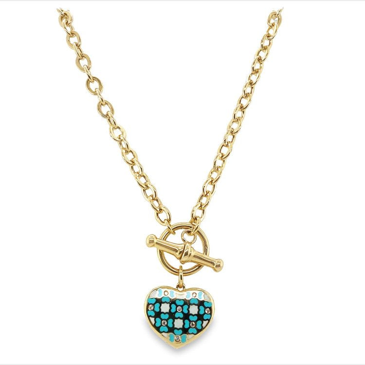Jai's 14K Yellow Gold Turquoise & White Floral Heart Necklace