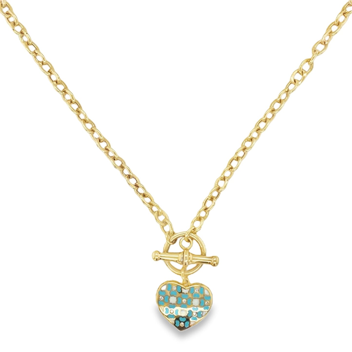 Jai's 14K Yellow Gold Turquoise & White Floral Heart Necklace