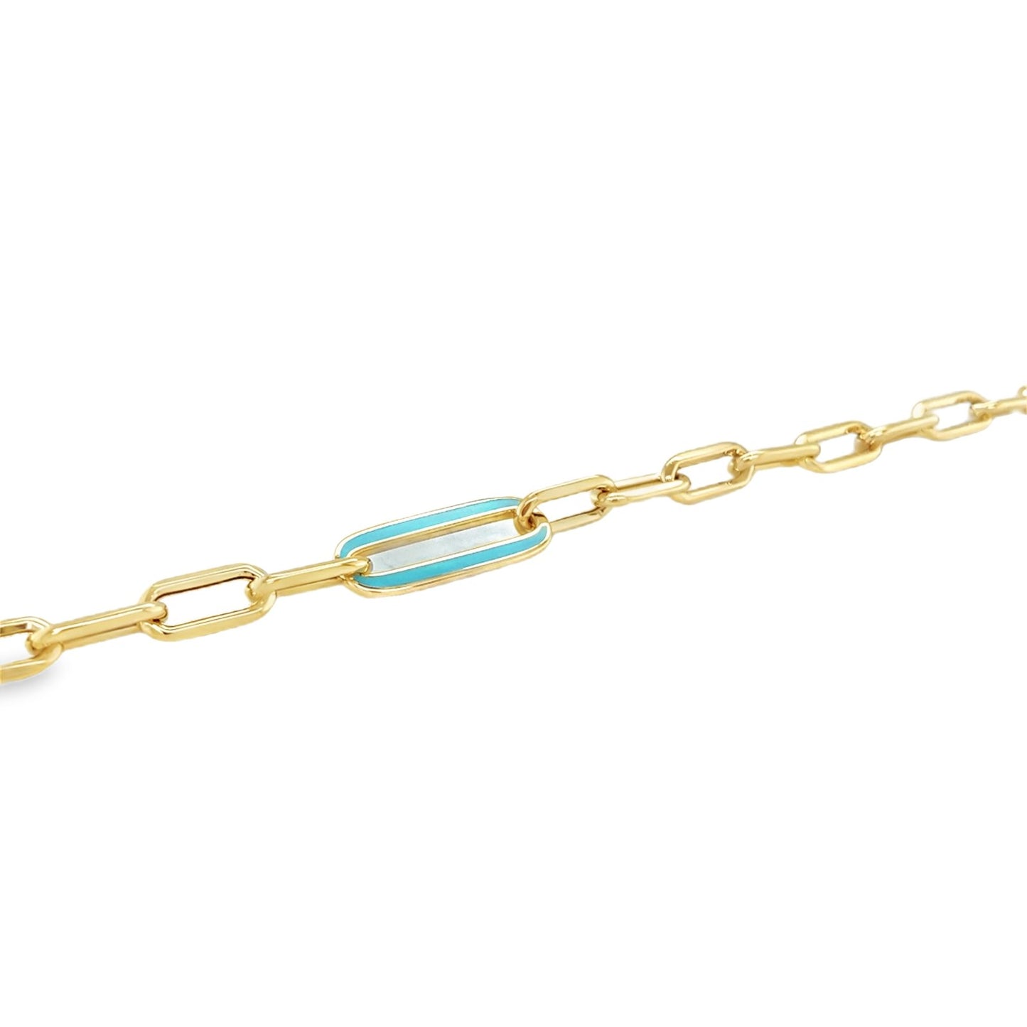Jai's 14K Yellow Gold Turquoise Paperclip Chain Bracelet