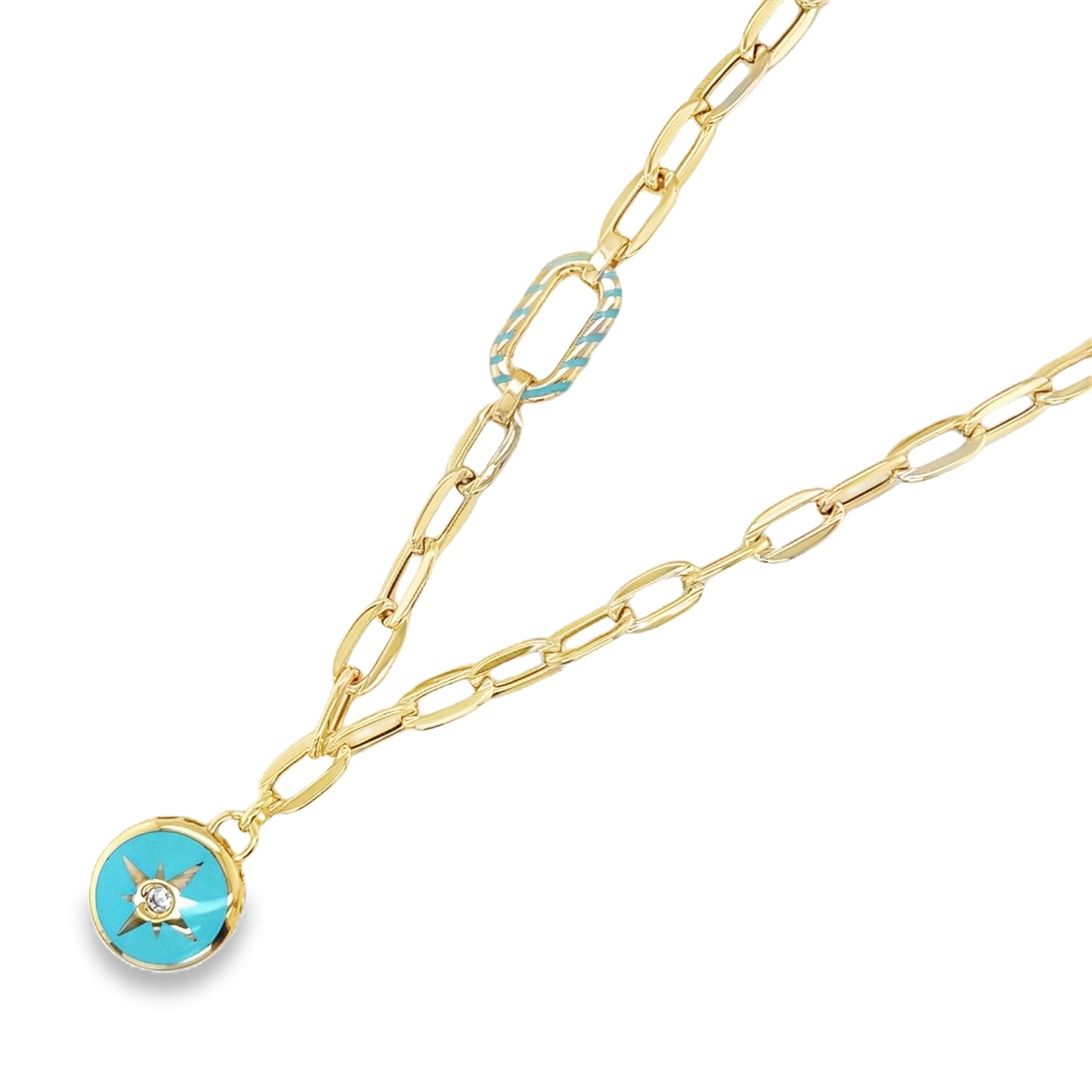 Jai's 14K Yellow Gold Turquoise Northstar Charm Necklace