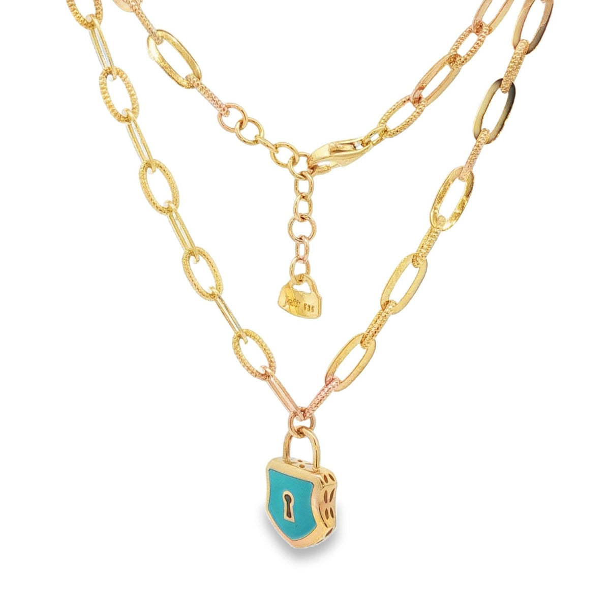 Jai's 14K Yellow Gold Turquoise Lock Charm Necklace