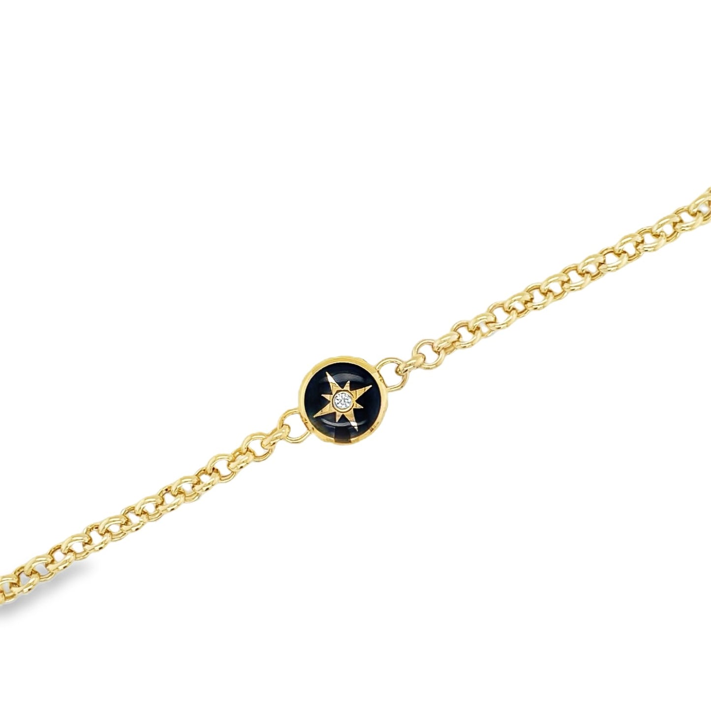 Jai's 14K Yellow Gold Black Compass Chain Bracelet - 7.5"