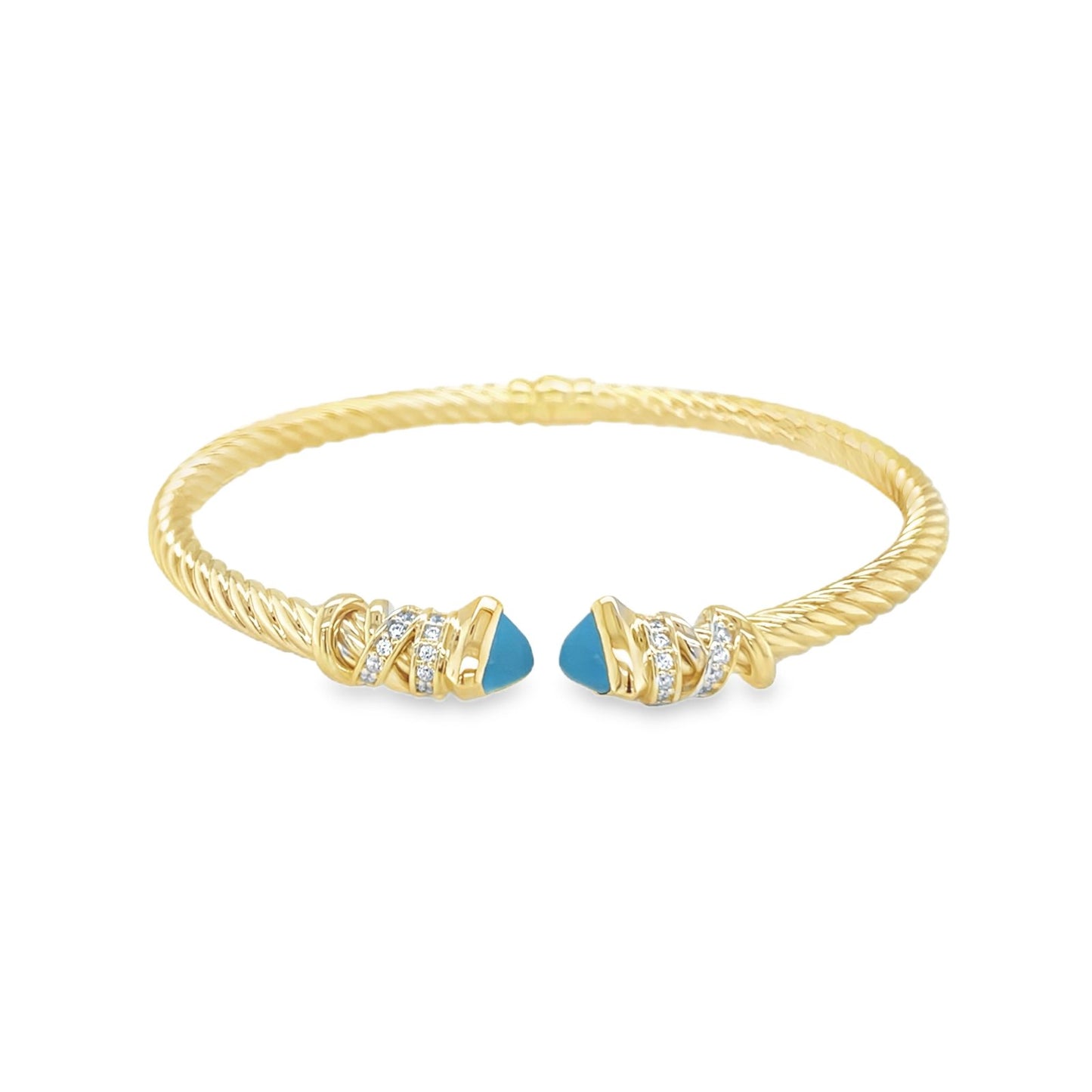 Jai's 14K Yellow Gold Twisted Turquoise Bangle