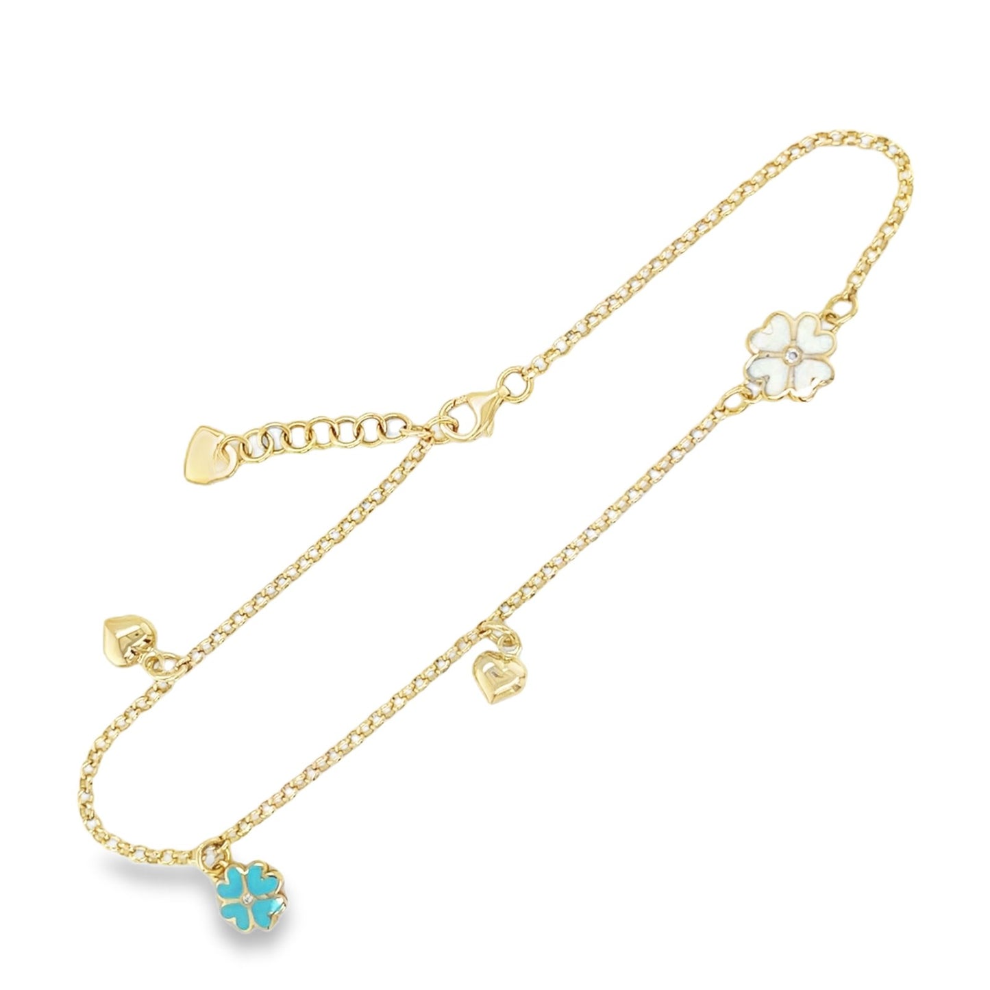 Jai's 14K Yellow Gold Turquoise Floral Charm Anklet
