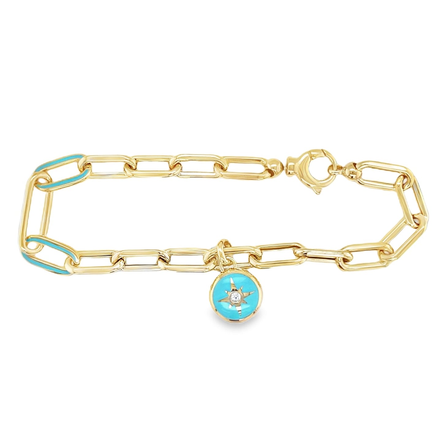 Jai's 14K Yellow Gold Turquoise Northstar Paperclip Chain Bracelet