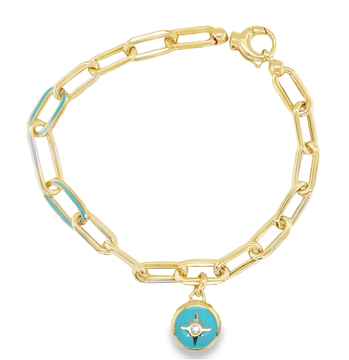 Jai's 14K Yellow Gold Turquoise Northstar Paperclip Chain Bracelet