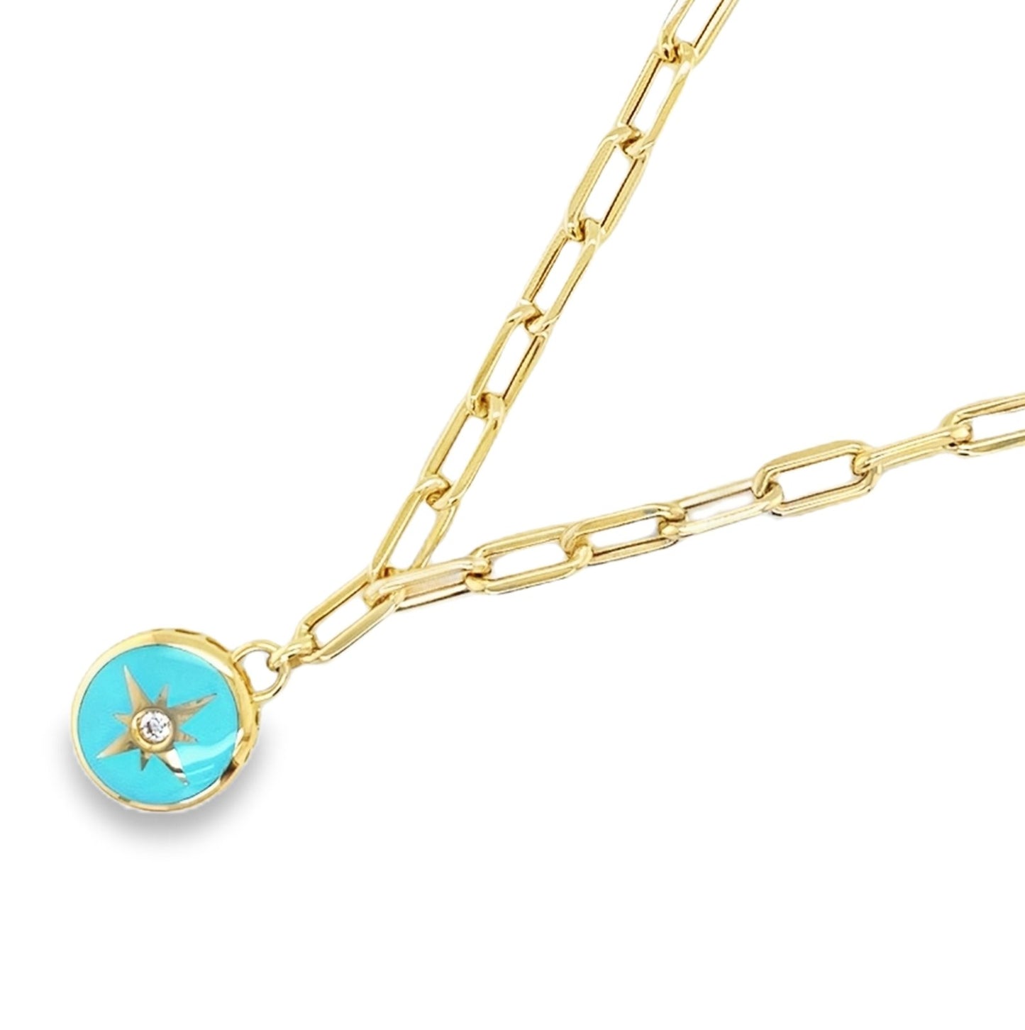 Jai's 14K Yellow Gold Turquoise Northstar Charm Necklace
