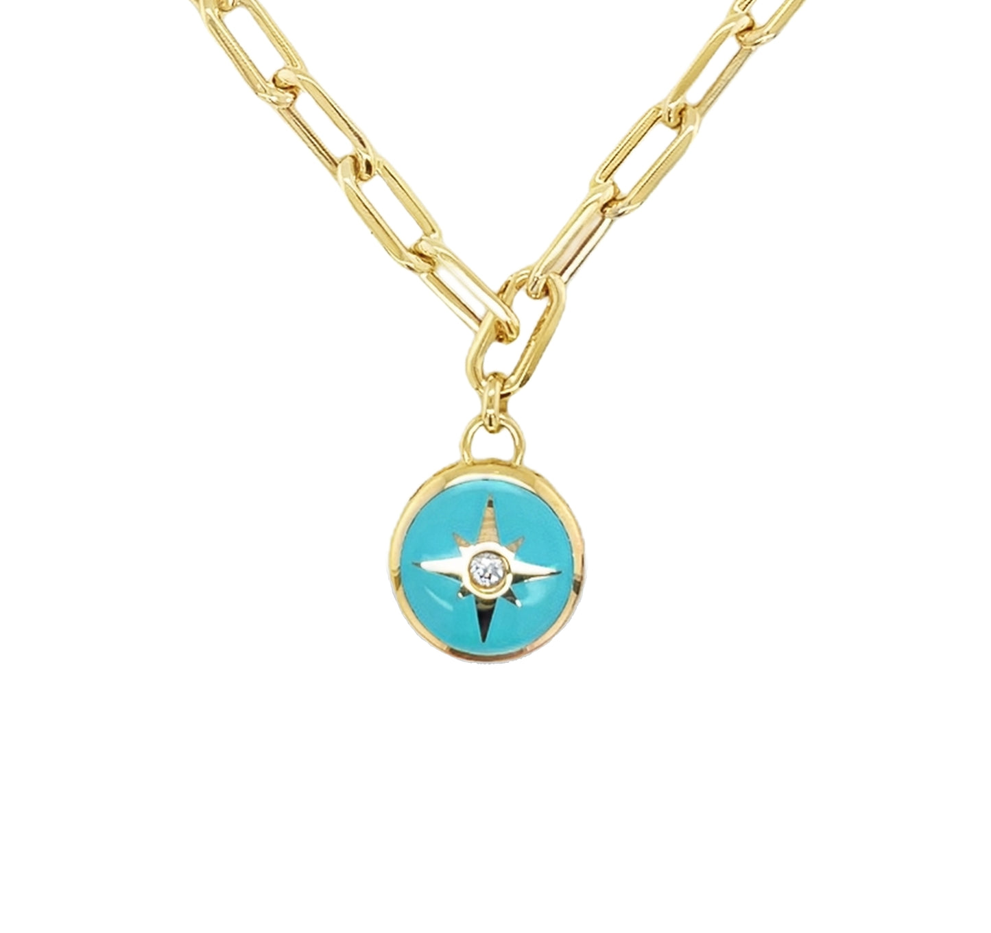 Jai's 14K Yellow Gold Turquoise Northstar Charm Necklace