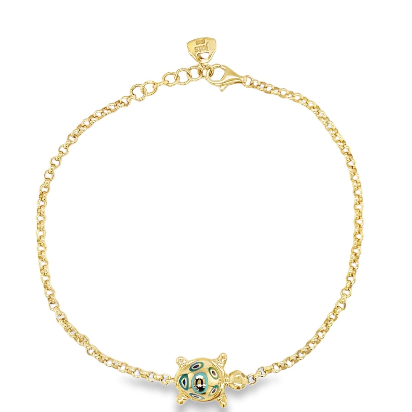 Jai's 14K Yellow Gold Turquoise Turtle Anklet - 9"