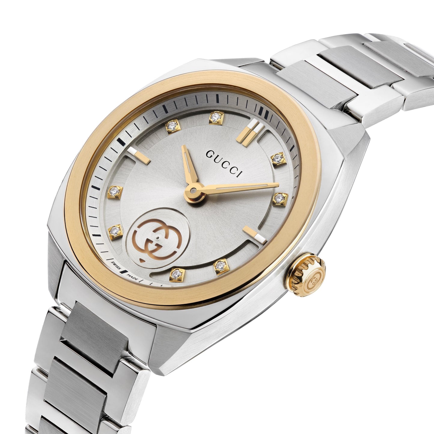 Gucci's Interlocking with Silver Dial & Diamonds