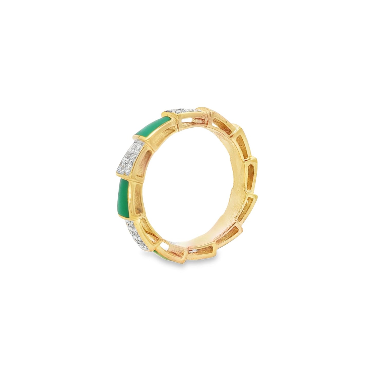 Jai's 18K Yellow Gold Diamond & Green Enamel Ring