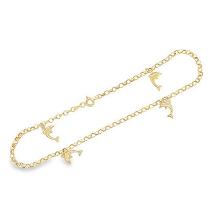 Jai's 14K Yellow Gold Dolphin Anklet - 10"