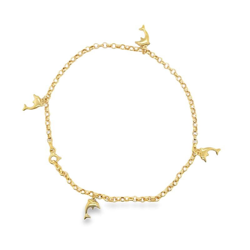 Jai's 14K Yellow Gold Dolphin Anklet - 10"