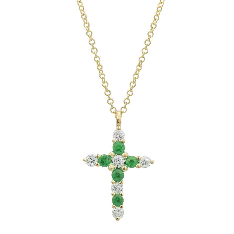 Jai's 14K Yellow Gold Emerald & Diamond Cross Necklace