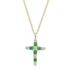 Jai's 14K Yellow Gold Emerald & Diamond Cross Necklace