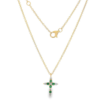 Jai's 14K Yellow Gold Diamond & Emerald Cross Necklace
