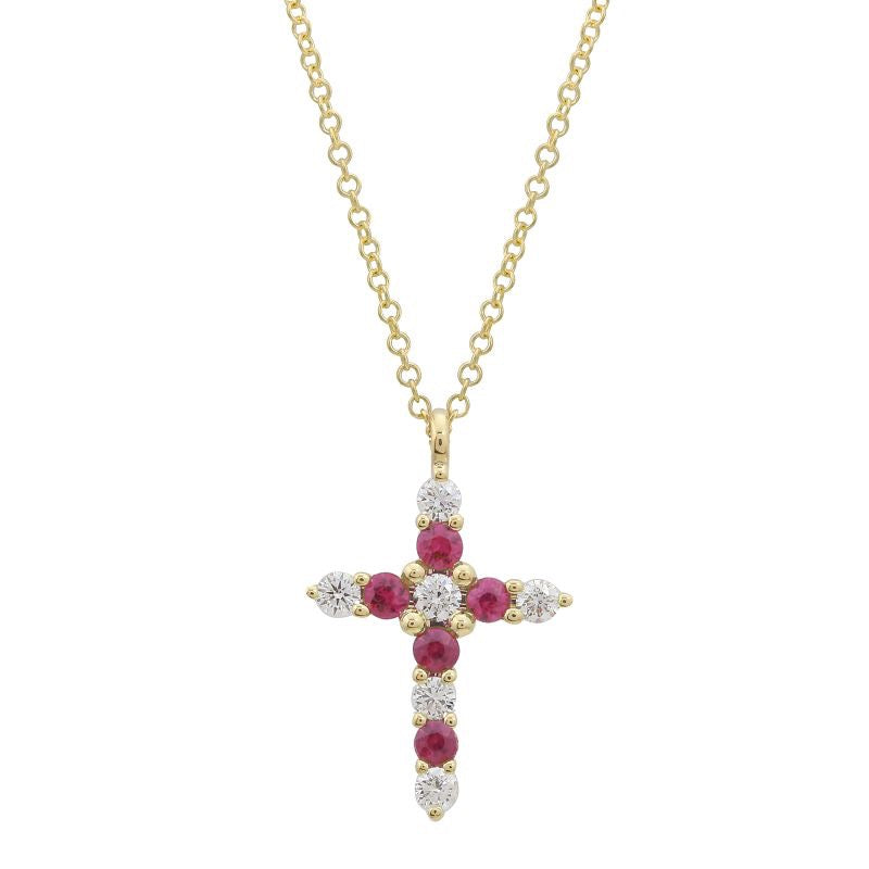 Jai's 14K Yellow Gold Ruby & Diamond Cross Necklace