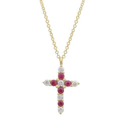 Jai's 14K Yellow Gold Ruby & Diamond Cross Necklace