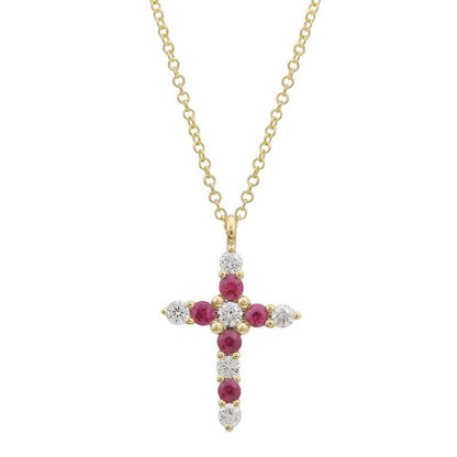 Jai's 14K Yellow Gold Ruby & Diamond Cross Necklace