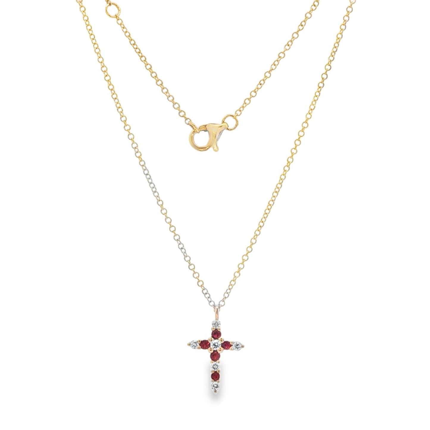 Jai's 14K Yellow Gold Diamond & Ruby Cross Necklace