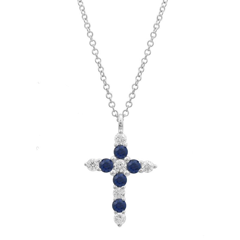 Jai's 14K White Gold Diamond & Sapphire Cross Necklace