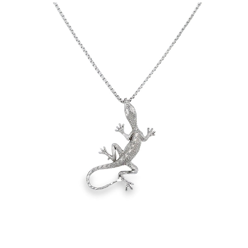 Jai's 14K White Gold Etched Gecko Pendant