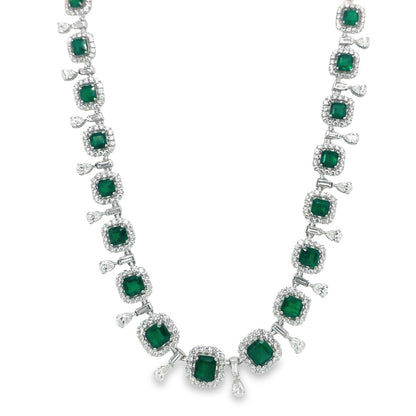 Jai's 18K White Gold Emerald & Diamond-lined Necklace