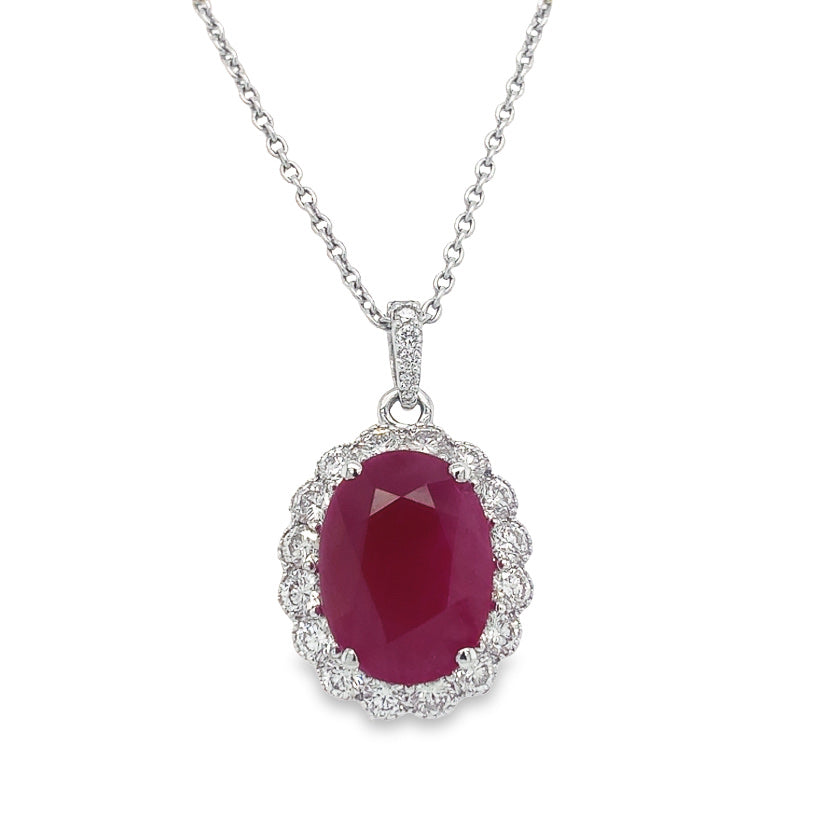 Jai's 14K White Gold Oval Ruby & Diamond-lined Necklace - 18"