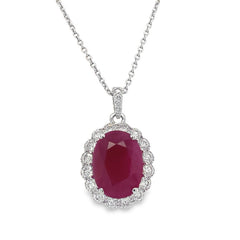 Jai's 14K White Gold Oval Ruby & Diamond-lined Necklace - 18"