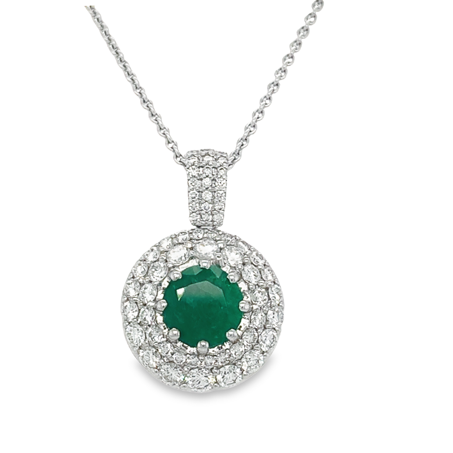 Jai's 18K White Gold Concentric Emerald & Diamond Necklace
