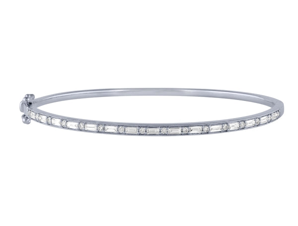 Morris & David's 14K White Gold Baguette-cut Diamond Bangle