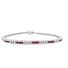 Jai's 14K White Gold Ruby & Diamond Tennis Bracelet - 7"