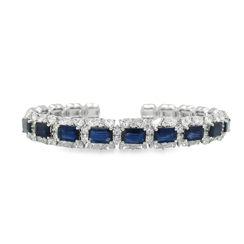 Jai's 18K White Gold Emerald-cut Sapphire & Diamond-lined Bangle