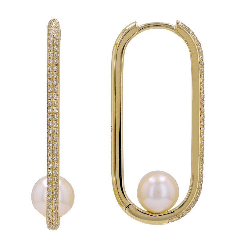 Jai's 14K Yellow Gold Diamond & Pearl Paperclip Hoops