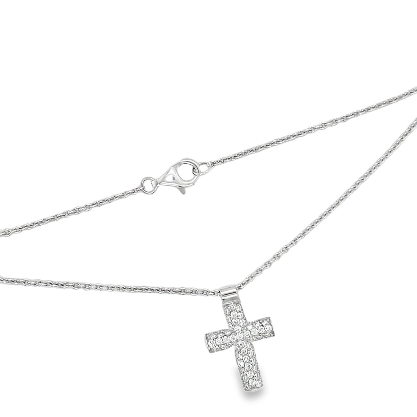 Hans Krieger's 18K White Gold Pave Diamond Cross Necklace