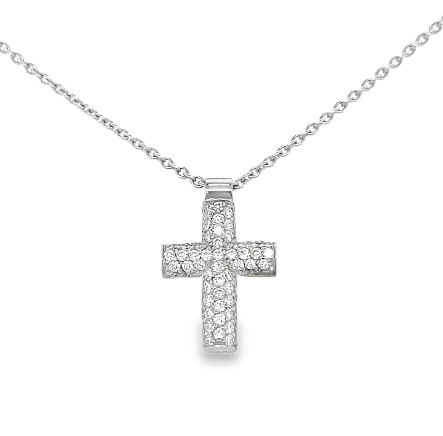 Hans Krieger's 18K White Gold Pave Diamond Cross Necklace
