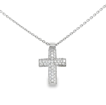 Hans Krieger's 18K White Gold Pave Diamond Cross Necklace
