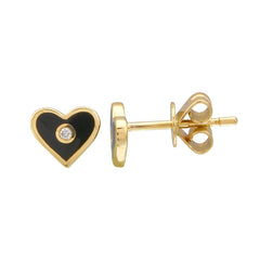 Jai's 14K Yellow Gold Diamond & Black-accented Heart Studs