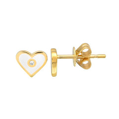Jai's 14K Yellow Gold Diamond & White-accented Heart Studs