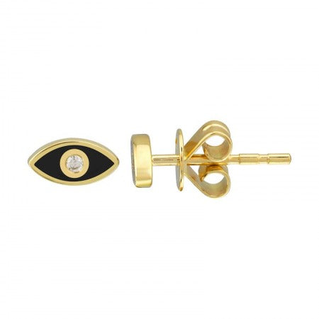 Jai's 14K Yellow Gold Black-accented Diamond Evil Eye Studs