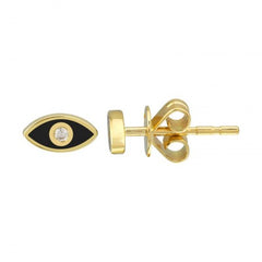 Jai's 14K Yellow Gold Black-accented Diamond Evil Eye Studs