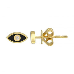 Jai's 14K Yellow Gold Black-accented Diamond Evil Eye Studs