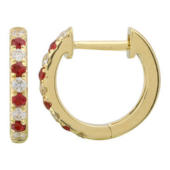 Jai's 14K Yellow Gold Diamond & Ruby Hoops