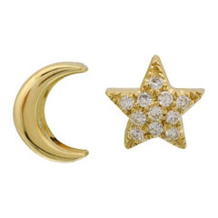 Jai's 14K Yellow Gold Crescent Moon & Diamond Star Studs