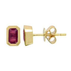 Jai's 14K Yellow Gold Emerald-cut Solitaire Ruby Studs