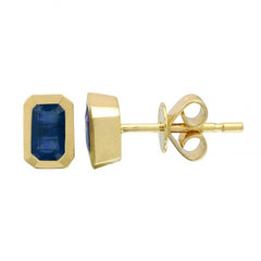 Jai's 14K Yellow Gold Emerald-cut Solitaire Sapphire Studs