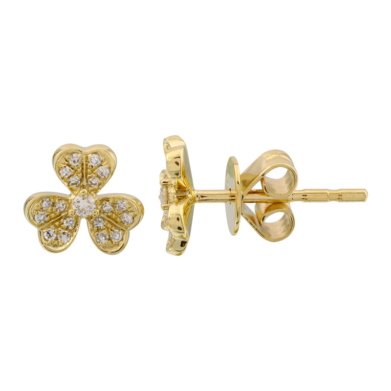 Jai's 14K Yellow Gold Diamond Clover Studs