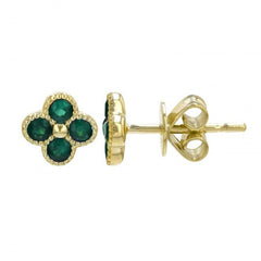 Jai's 14K Yellow Gold Emerald Clover Studs