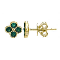 Jai's 14K Yellow Gold Emerald Clover Studs