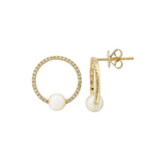 Jai's 14K Yellow Gold Pearl & Diamond Circle Studs